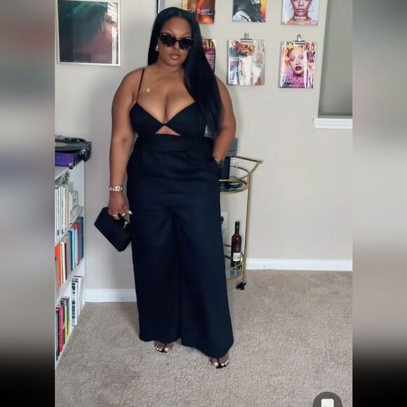 Future Collective Jenny K. Lopez Black Strappy Cut Out Wide Leg Jumpsuit NWT 28W - Picture 2 of 11